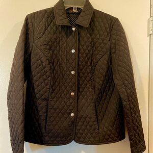 Pantology Black Quilted Jacket W Polka Dot Sz 8 EC